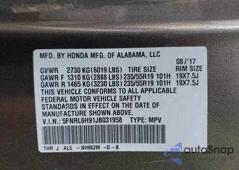 2018 Honda Odyssey Elite from USA, damaged, VIN 5FNRL6H91JB031958